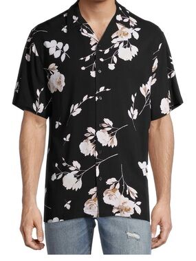 No Boundaries Men’s Black Floral Short-Sleeve Button-Down Shirt size 3X